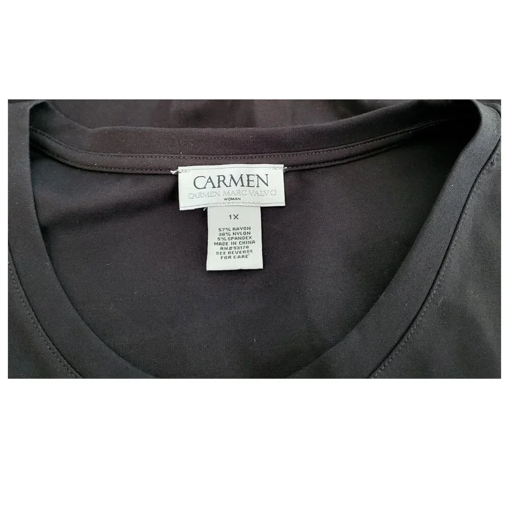 CARMEN MARC VALVO Black Rouched Stretch Pullover Top - Women's Plus Size 1X - Picture 5 of 5